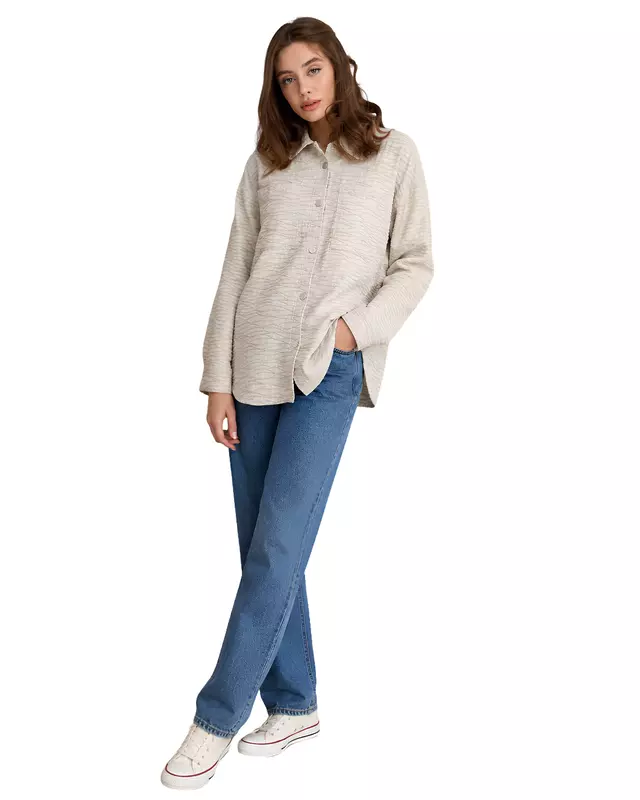 Women's Textured Oversized Button-Up Shirt