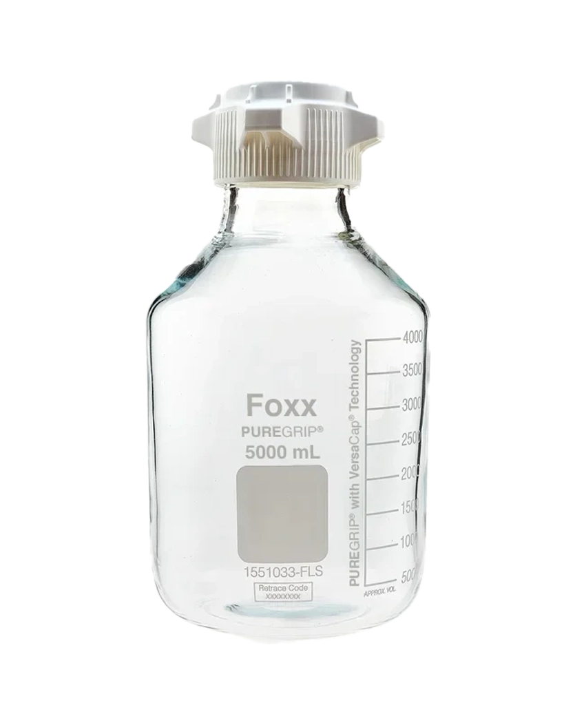 PUREGRIP® Reusable Clear Glass Carboy with 83B VersCap® and ExtraLarge Marking Spot, 5L (5,000mL), 1/EA