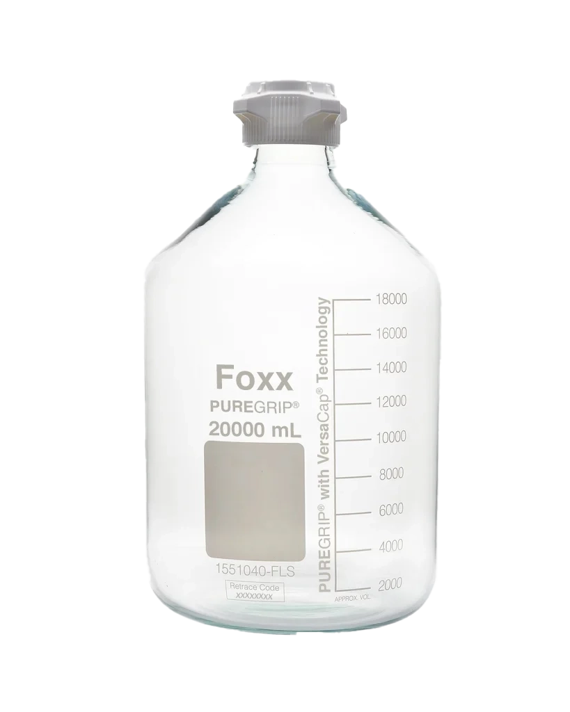 PUREGRIP® Reusable Clear Glass Carboy with 83B VersCap® and ExtraLarge Marking Spot, 20L (20,000mL), 1/EA