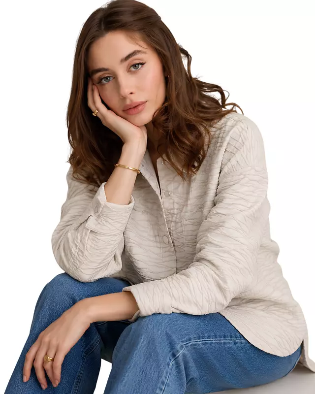 Women's Textured Oversized Button-Up Shirt