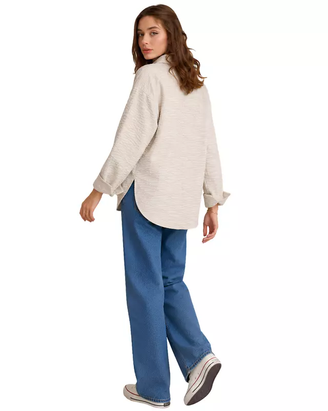 Women's Textured Oversized Button-Up Shirt