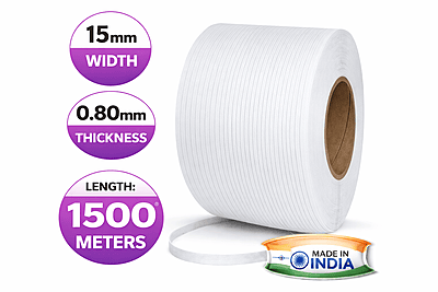 VIJAYCO® 15 80 1500 Mtrs PP Strapping Roll White Plain With No Print