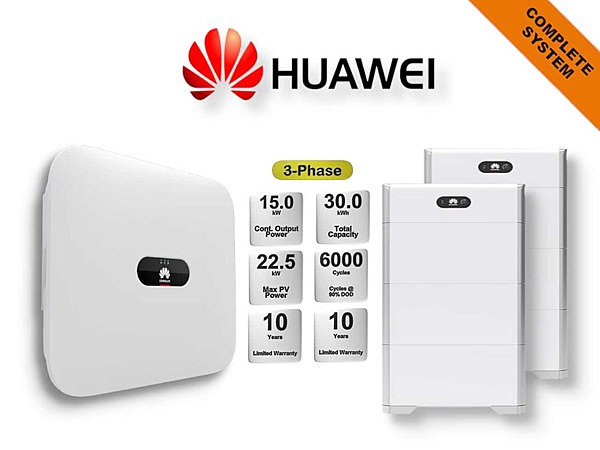15.0 kW HUAWEI Fusion Solar 3-Phase Combo, c/w 30 kWh Floor Standing Lithium Battery