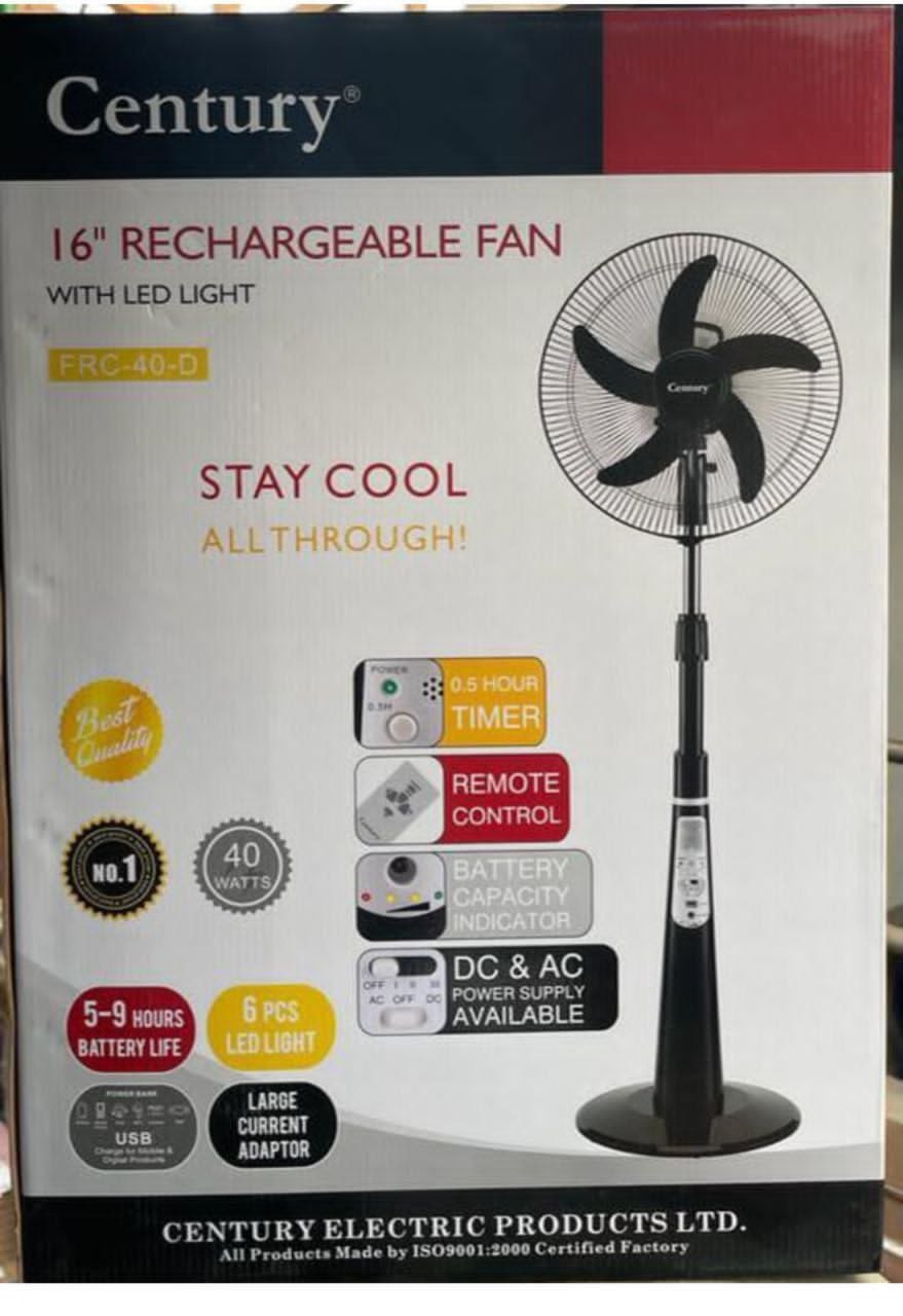 16" Century rechargeable fan