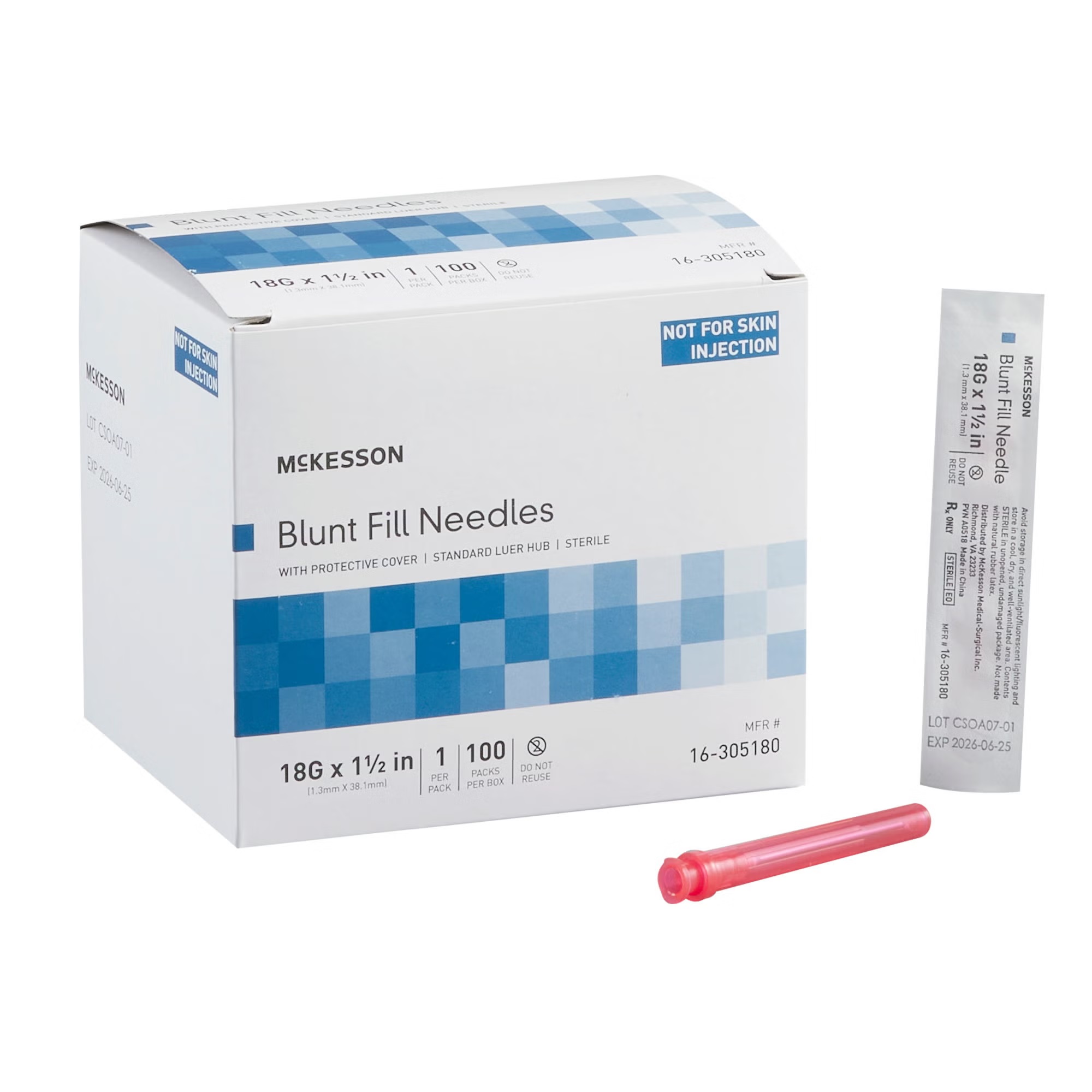 McKesson Blunt Fill Needle 18G × 1-1/2 in. Sterile Luer Lock – BX/100EA