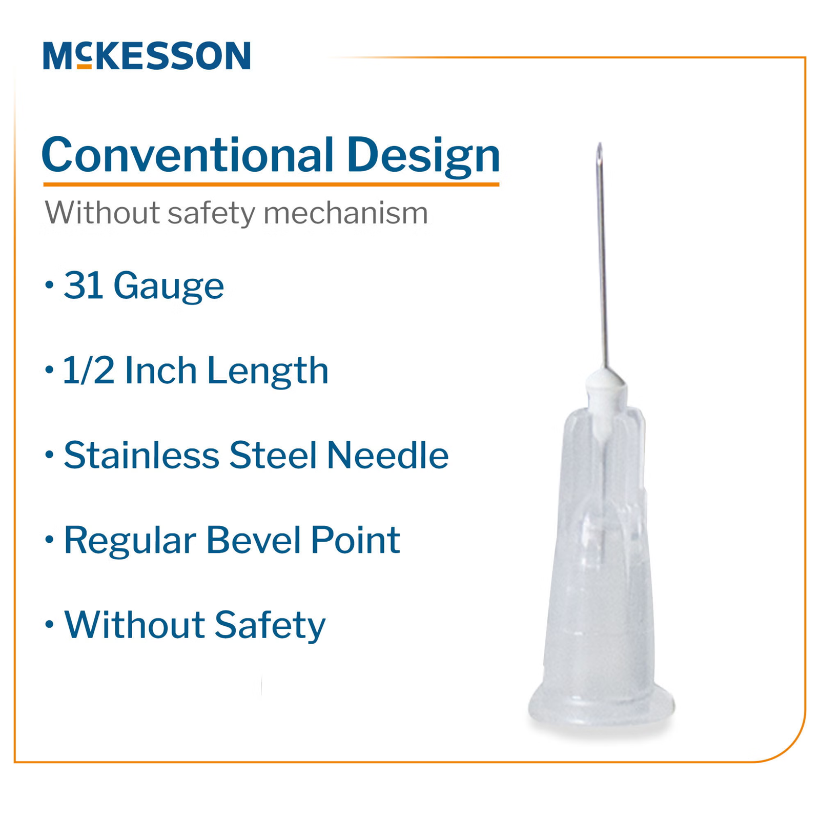 McKesson 31G–33G Thin Wall Hypodermic Needles 1/2 in.