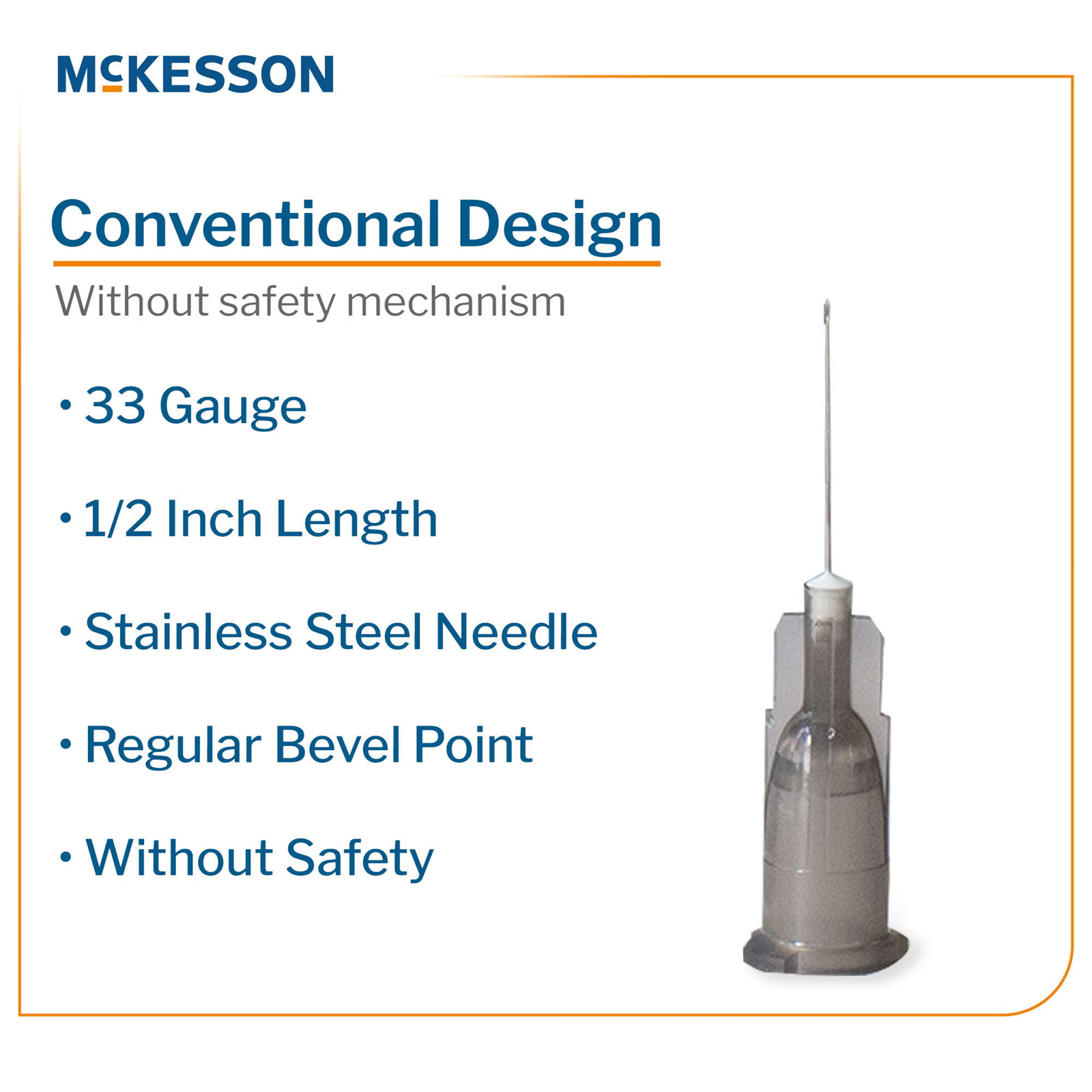 McKesson 31G–33G Thin Wall Hypodermic Needles 1/2 in.