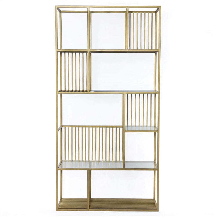 Modesto Golden Iron Frame Bookshelf with Glass Top