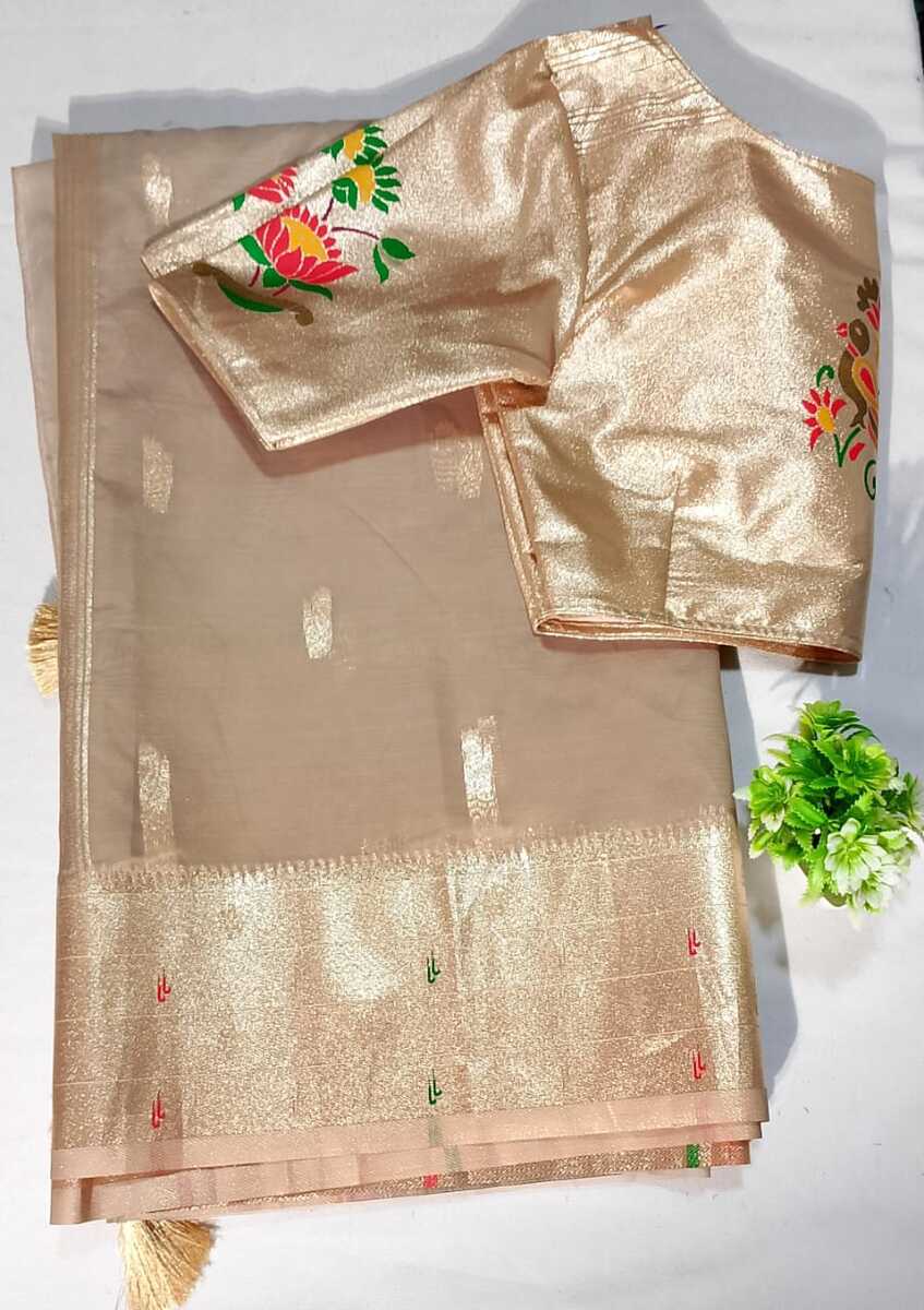 J303: Ready To Ship Beautiful Paithani Tissue Silk Saree With Stitched Blouse