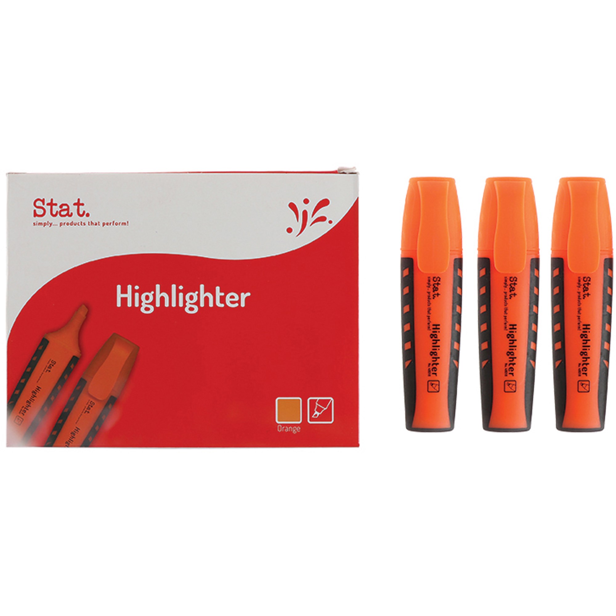 Stat Highlighter Chisel 2-5mm Tip Rubberised Grip Orange Box 10