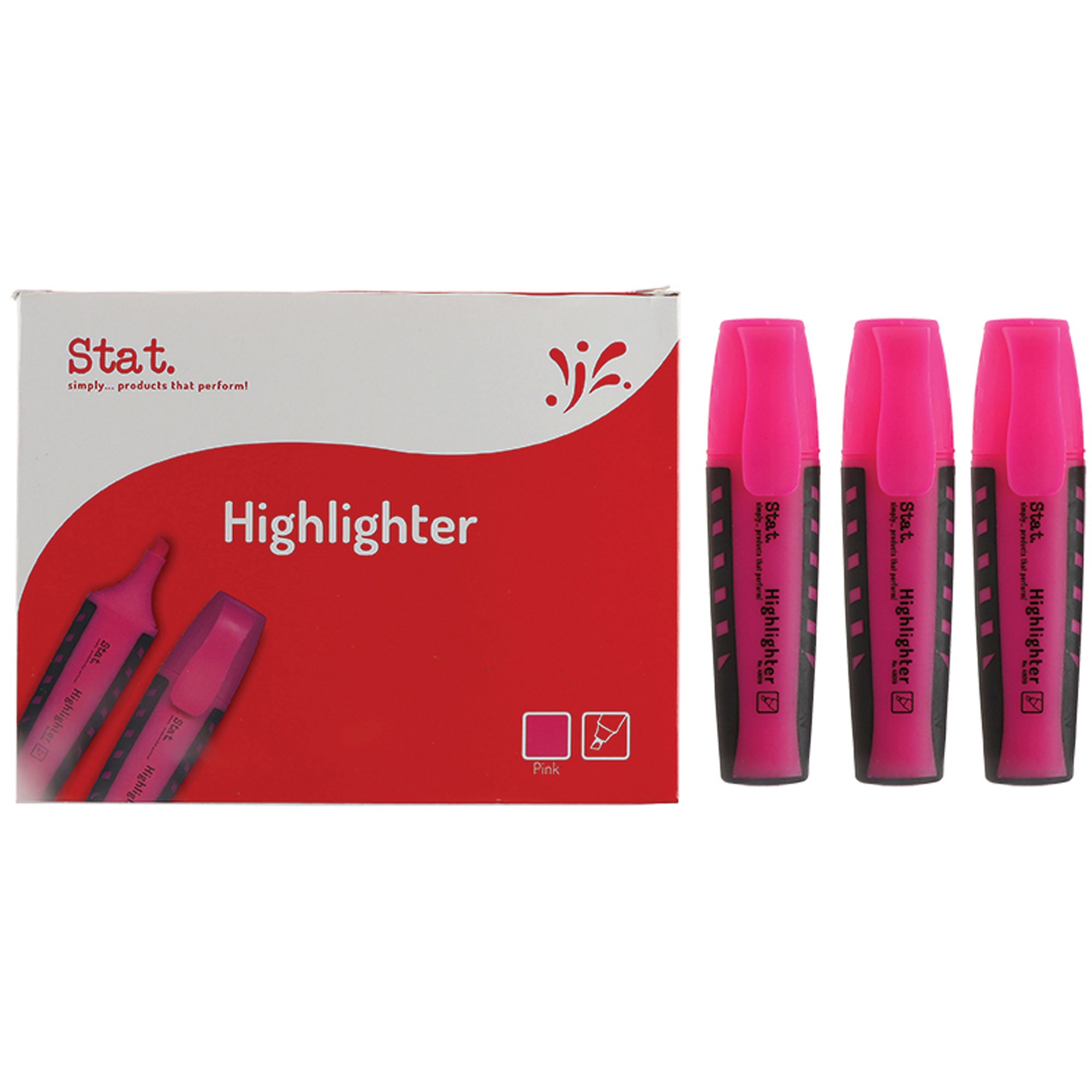 Stat Highlighter Chisel 2-5mm Tip Rubberised Grip Pink  Box  10