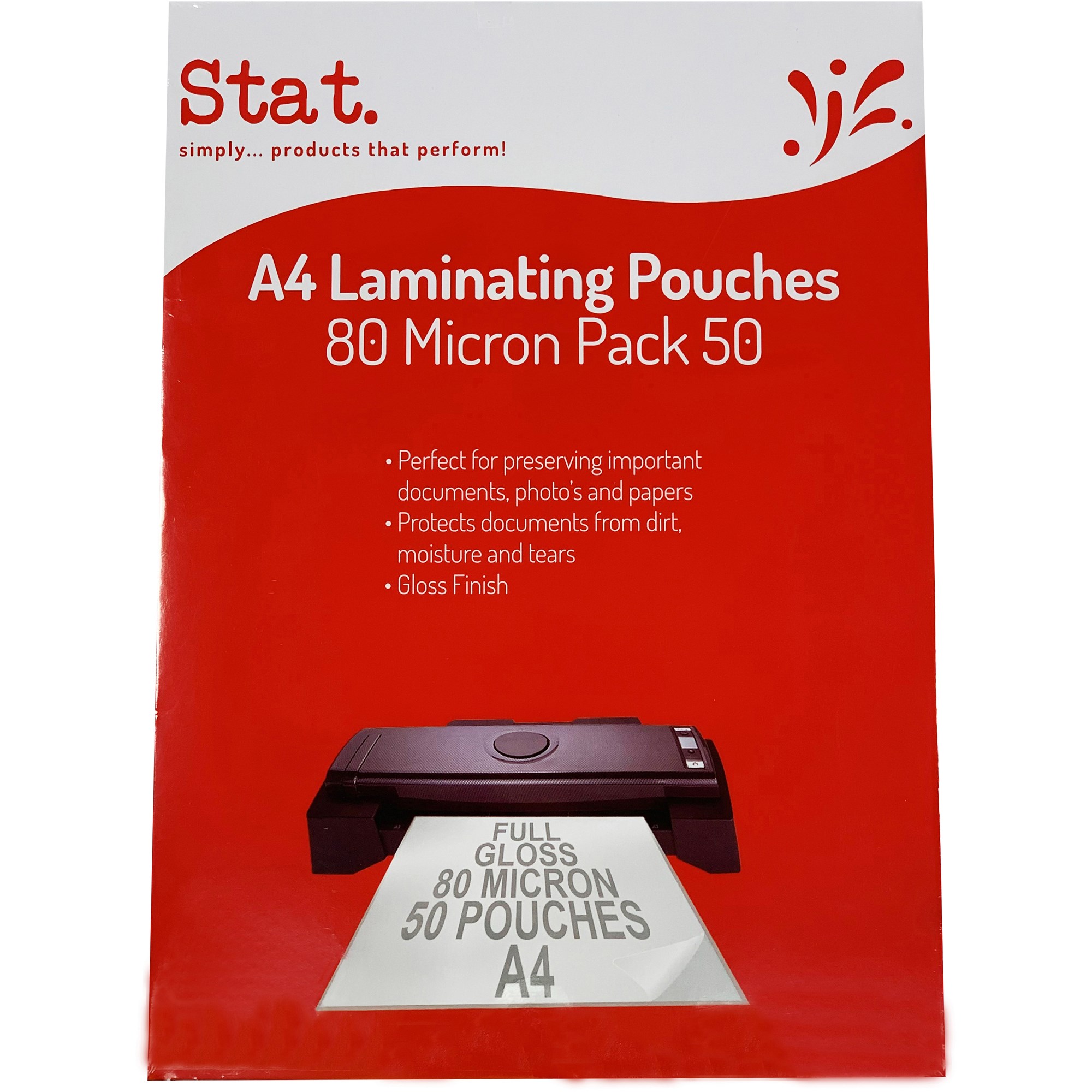 Stat Laminating Pouch A4 80 Micron Gloss Pack  of 50