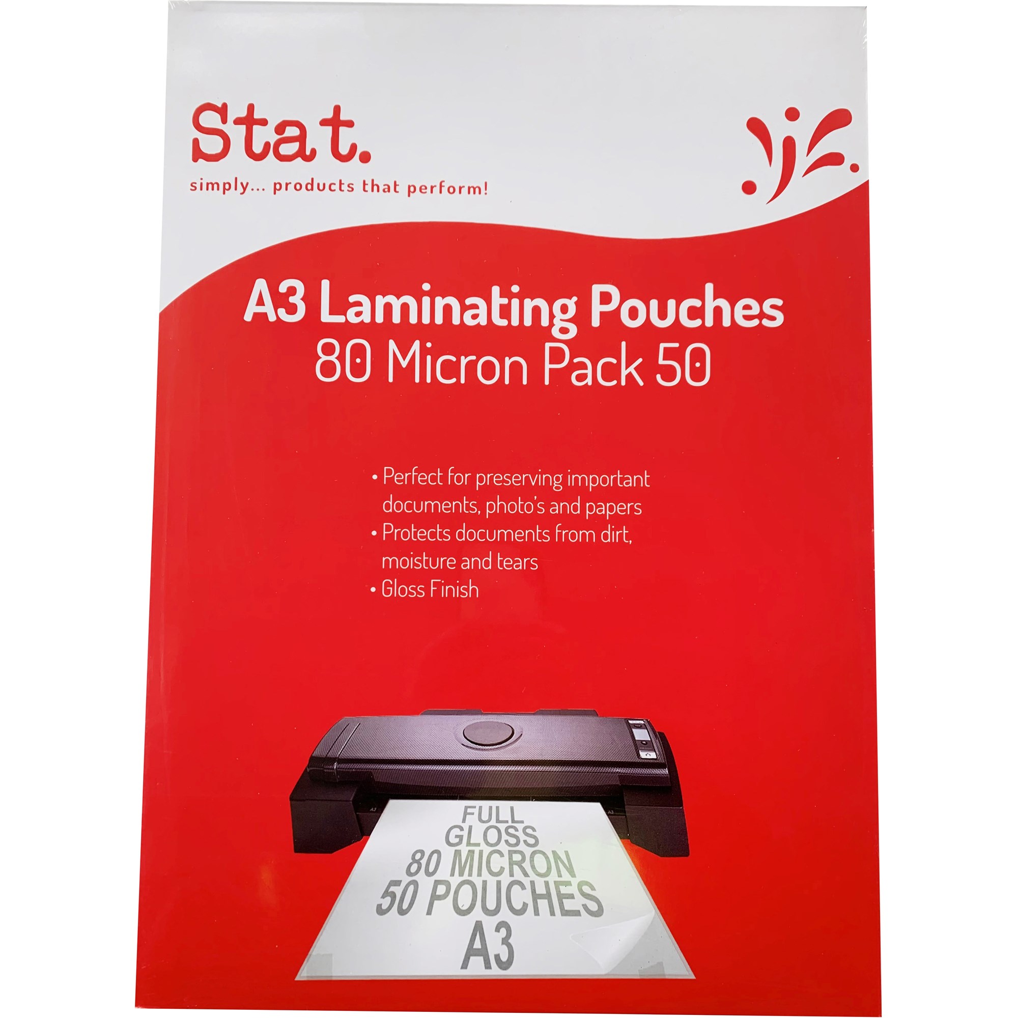 Stat Laminating Pouch A3 80 Micron Gloss Pack  of 50