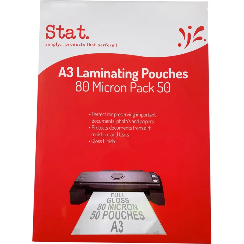 Stat Laminating Pouch A3 80 Micron Gloss Pack  of 50