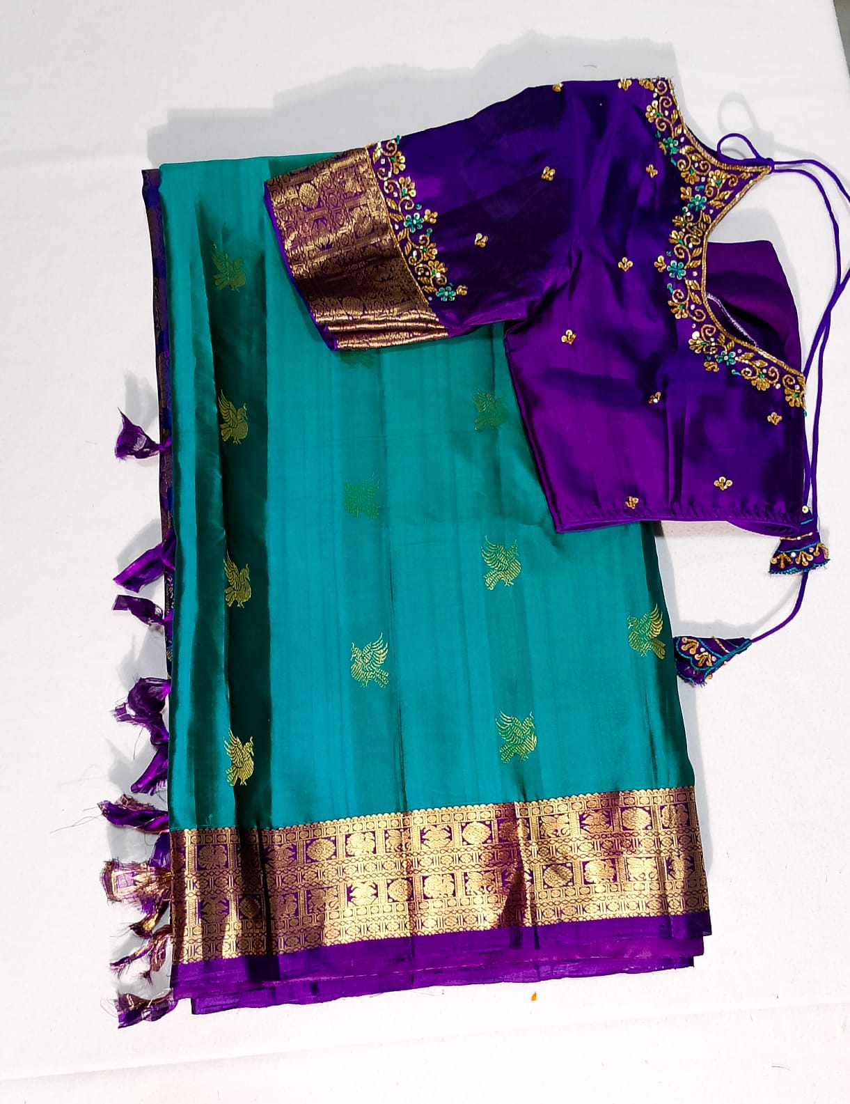 N631: Ready To Ship Beautiful Pure Kanchipattu Saree With Stitched Maggam Work Blouse