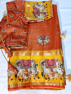 J422: Ready To Ship Beautiful Pure Satin Tissue Chiffon Saree With Stitched Blouse