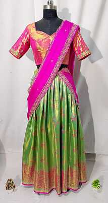 K098: Ready To Ship Beautiful Semi Kanchipattu Work Lehanga Set