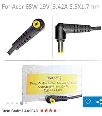 Zebion Laptop Adapter FOHP65w Small 18.5V/3.5A Zebion Laptop Adapter FOHP65w Small 18.5V/3.5A