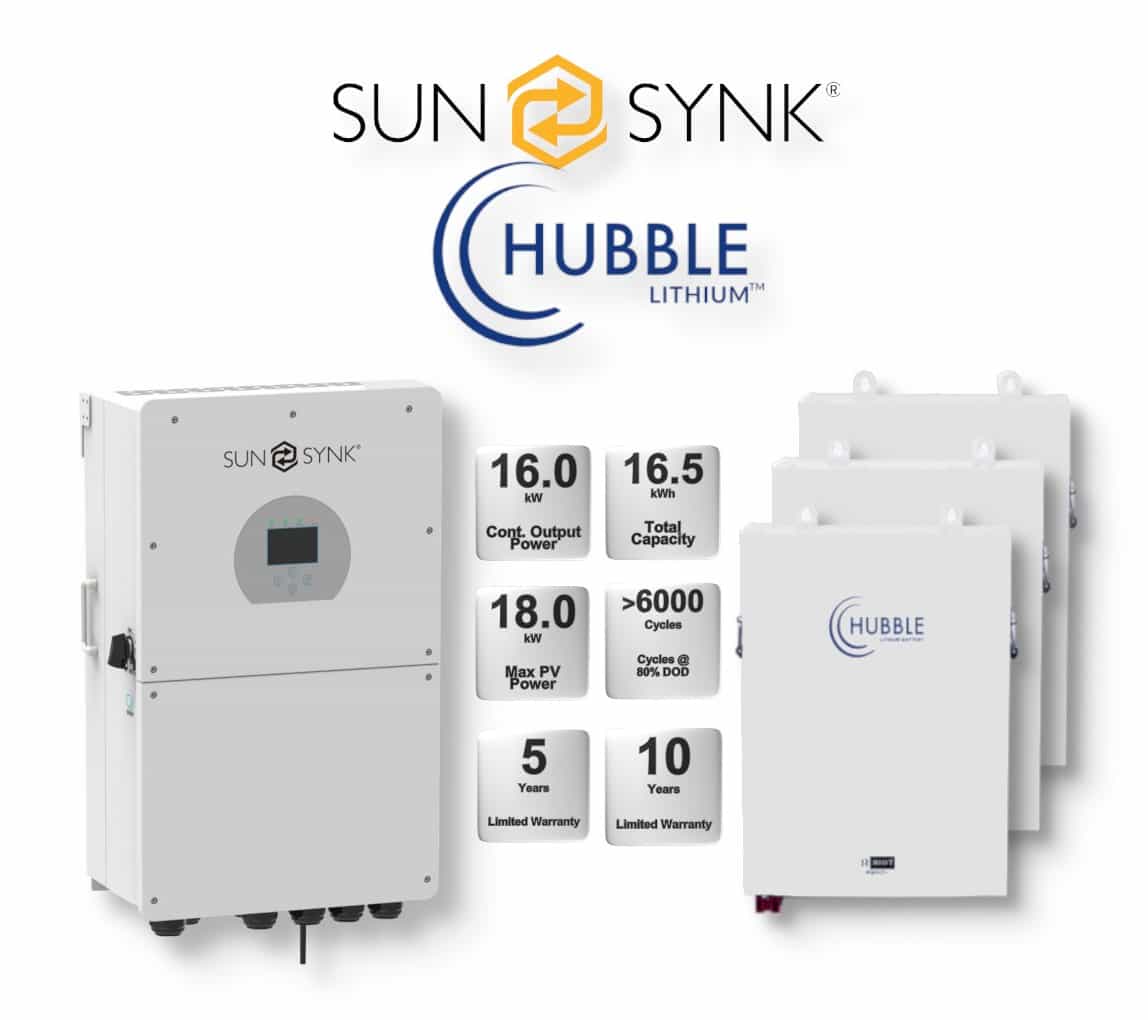 16.0 kW SUNSYNK Hybrid - HUBBLE Combo, c/w 3x 5.5 kWh Lithium Batteries 16.0 kW SUNSYNK Hybrid - HUBBLE Combo, c/w 3x 5.5 kWh Lithium Batteries