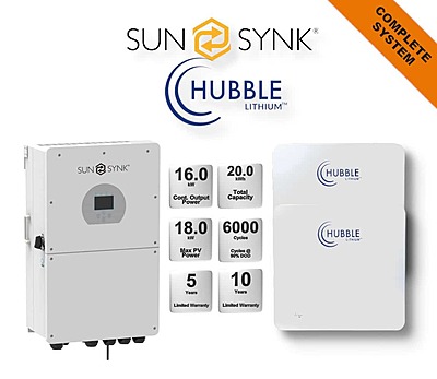 16.0 kW SUNSYNK Hybrid - HUBBLE Combo, c/w 2x 10.0 kWh Lithium Batteries