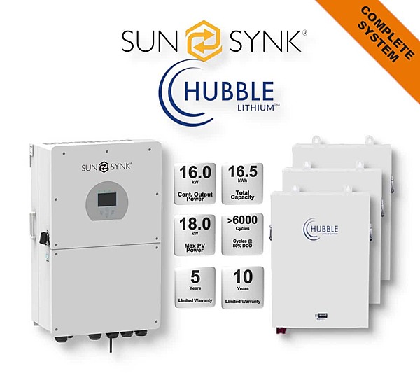 16.0 kW SUNSYNK Hybrid - HUBBLE Combo, c/w 3x 5.5 kWh Lithium Batteries