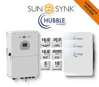 16.0 kW SUNSYNK Hybrid - HUBBLE Combo, c/w 3x 10.0 kWh Lithium Batteries