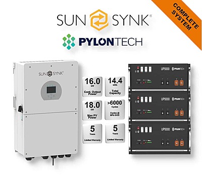 16.0 kW SUNSYNK Hybrid - PYLONTECH Combo, c/w 3x 4.8 kWh Lithium Batteries