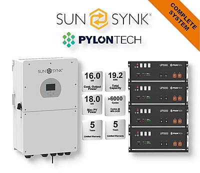 16.0 kW SUNSYNK Hybrid - PYLONTECH Combo, c/w 4x 4.8 kWh Lithium Batteries