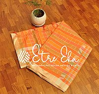 Banarazi Cotton Saree- Handwoven- Pastel Orange, Green and Pink