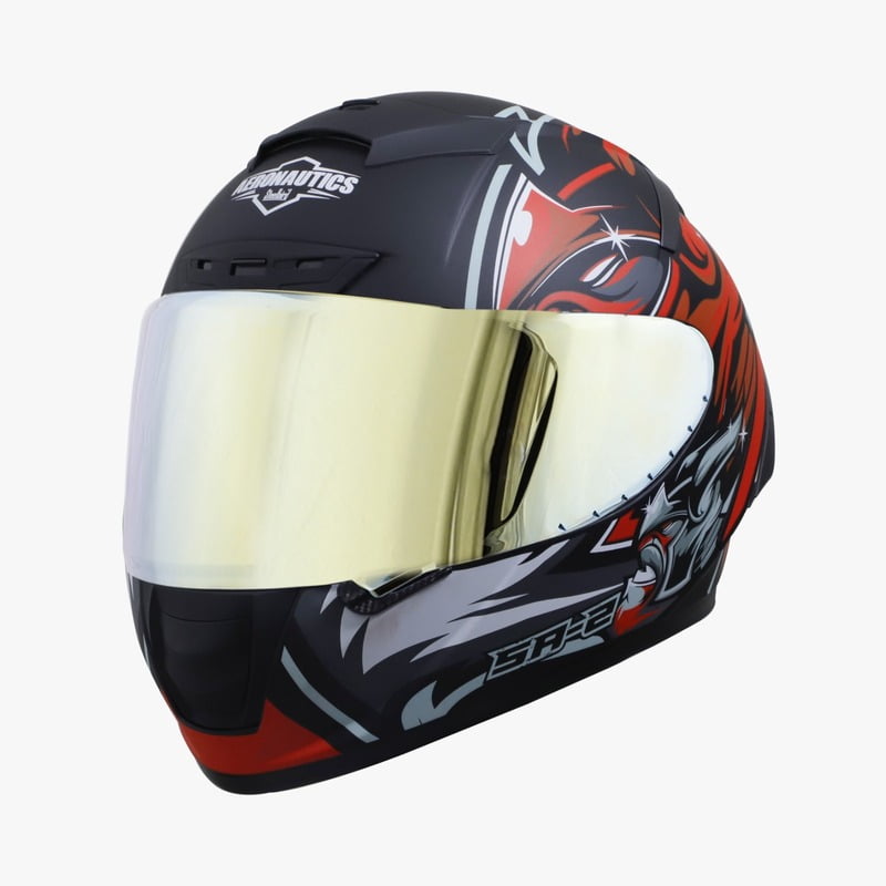 STEELBIRD SA-2 VILLAIN GLOSSY BLACK/RED C/V (L) + EXTRA CHROME VISOR