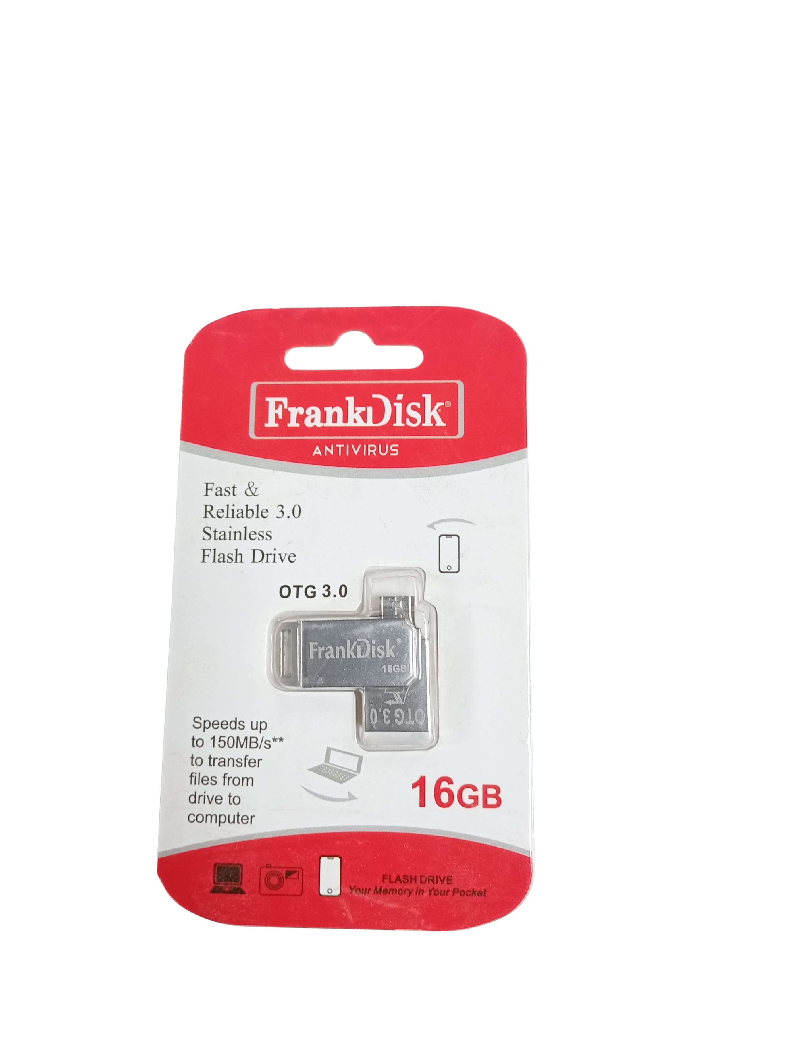 FrankDisk Antivirus 16gb Stainless OTG Flash Drive With Memory Card Space