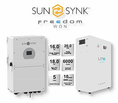 16.0 kW SUNSYNK Hybrid - FREEDOM WON Combo, c/w 20 kWh Floor Standing Lithium Battery