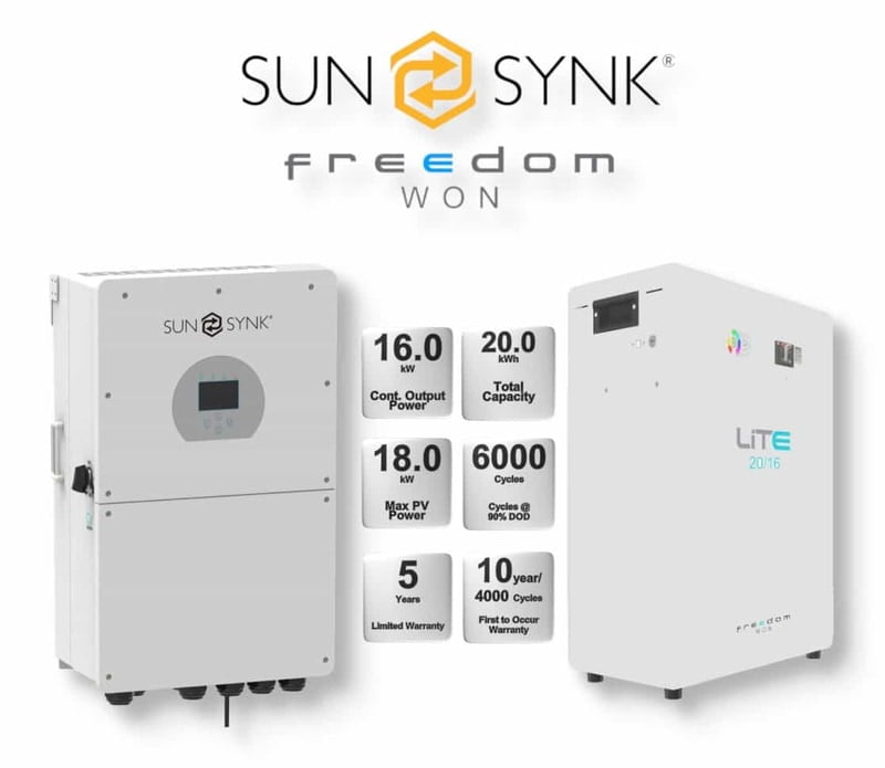 16.0 kW SUNSYNK Hybrid - FREEDOM WON Combo, c/w 20 kWh Floor Standing Lithium Battery