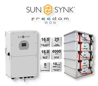 16.0 kW SUNSYNK Hybrid -  FREEDOM WON Combo, c/w 5x 5.0 kWh Lithium Batteries