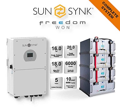 16.0 kW SUNSYNK Hybrid -  FREEDOM WON Combo, c/w 4x 5.0 kWh Lithium Batteries