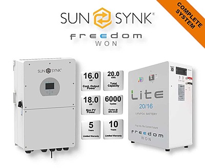 16.0 kW SUNSYNK Hybrid - FREEDOM WON Combo, c/w 20 kWh Floor Standing Lithium Battery