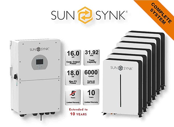 16.0 kW SUNSYNK Hybrid - SUNSYNK Combo, c/w 6 x 5.32 G kWh Lithium Batteries