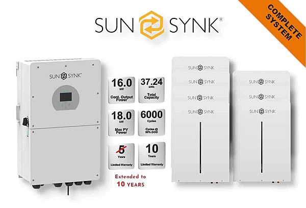 16.0 kW SUNSYNK Hybrid - SUNSYNK Combo, c/w 7 x 5.32 G kWh Lithium Batteries