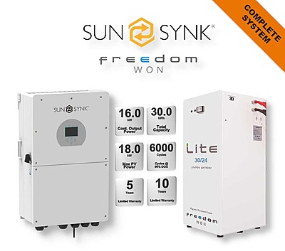16.0 kW SUNSYNK Hybrid -  FREEDOM WON Combo, c/w 30 kWh Floor Standing Lithium Battery