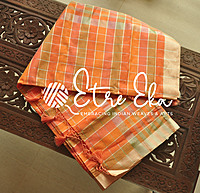 Banarazi Cotton Saree- Handwoven- Pastel Orange, Green and Pink