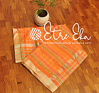 Banarazi Cotton Saree- Handwoven- Pastel Orange, Green and Pink