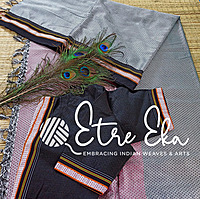 Ilkal Khun Silk Cotton Saree with Resham Border- Grey  and Black with Stitched Blouse/Large