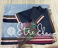 Ilkal Khun Silk Cotton Saree with Resham Border- Grey  and Black with Stitched Blouse/Large