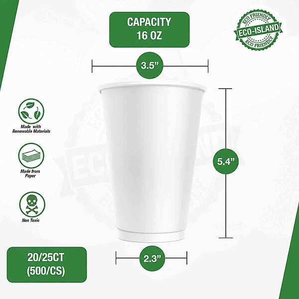 16oz Eco-Island Paper Cup White Double Wall 20/25