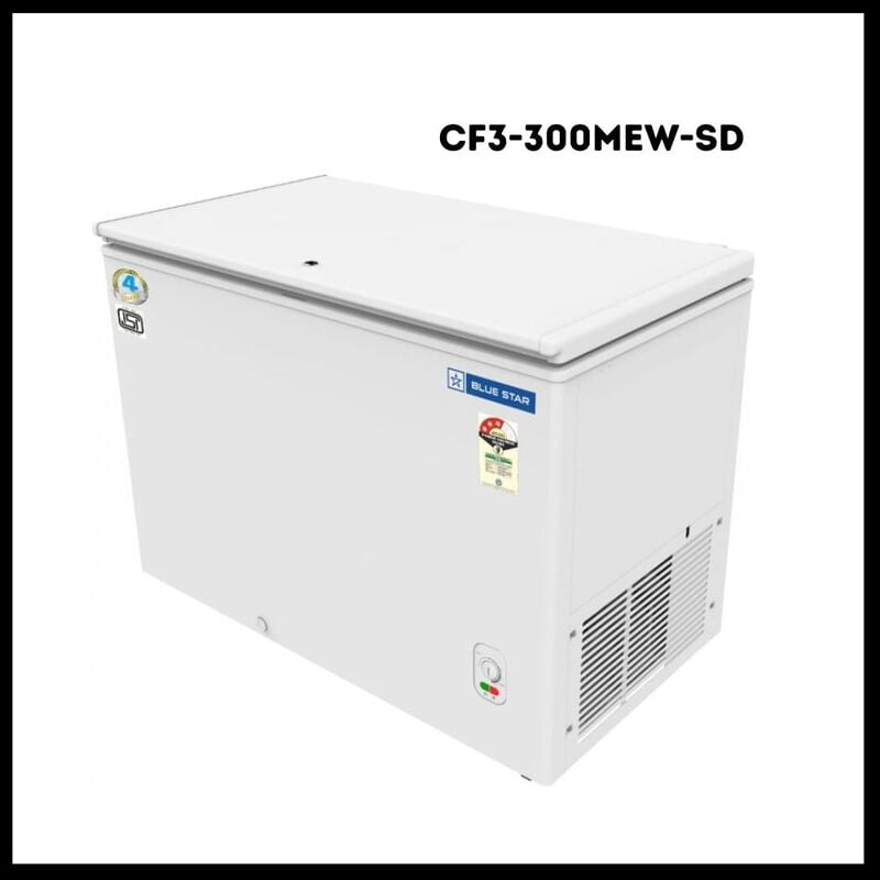 Front look of Blue Star Hard Top 3 star 300 liter Deep Freezer