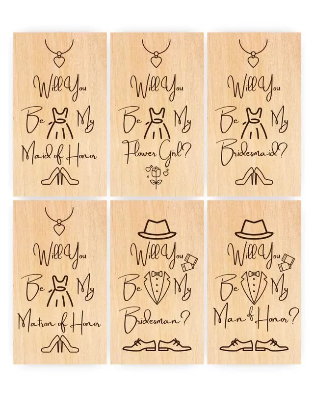 Heirloom Collection Bride’s Proposal Cards featuring engraved personalized bridal party cards.