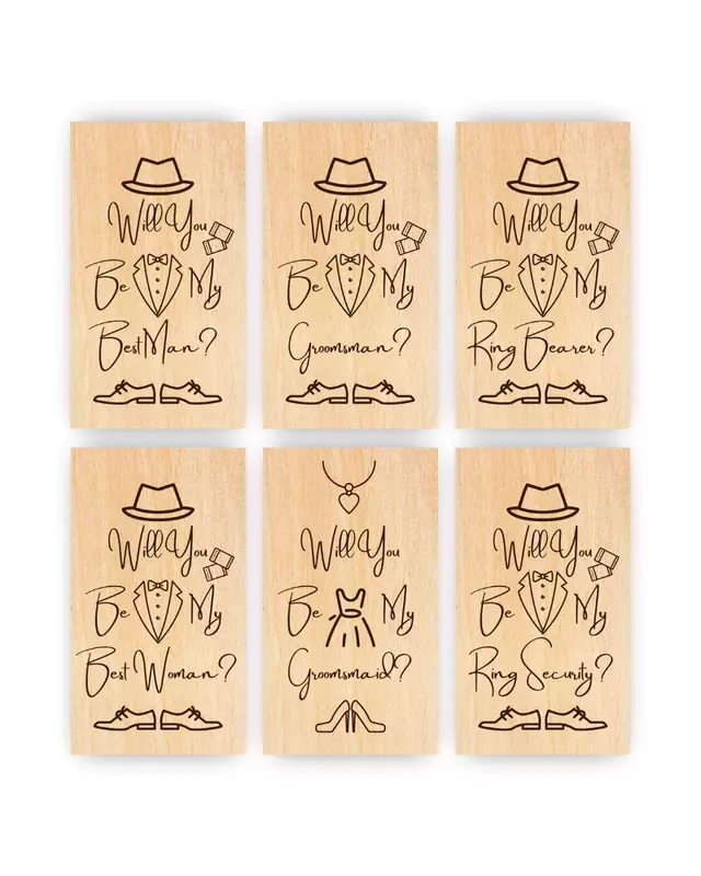 Heirloom Collection engraved Groom’s Proposal Cards for wedding party proposals.