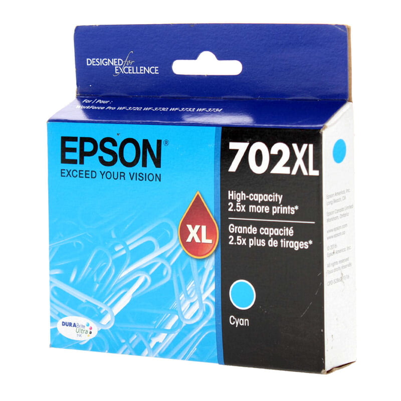 Epson 702XL (T702XL220) Inkjet, Cyan, High Yield.