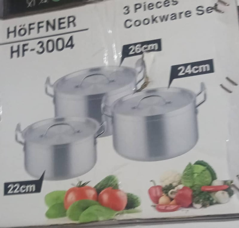 HOFFNER SET OF 3 ALUMINIUM POT SIZE 22,24 AND 26CM