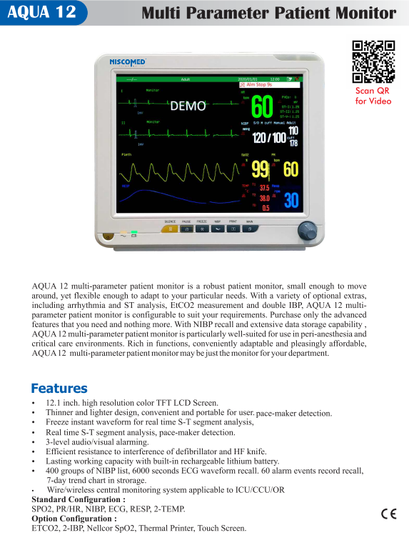 Niscomed Multipara Monitor 5 Para With Stand Aqua 12